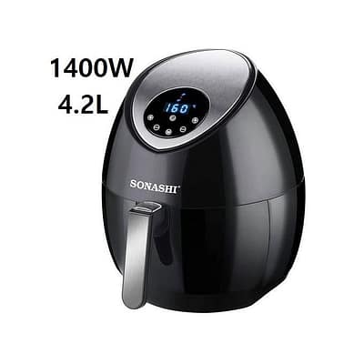 Sonashi Friteuse Électrique Digitale Sans Huile Technologie À Air Rapide 1400 W 4.2 L- SAF-001-Noir/Argent